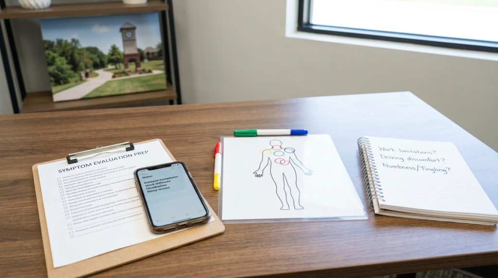 Delayed accident symptoms and injury evaluation checklist
